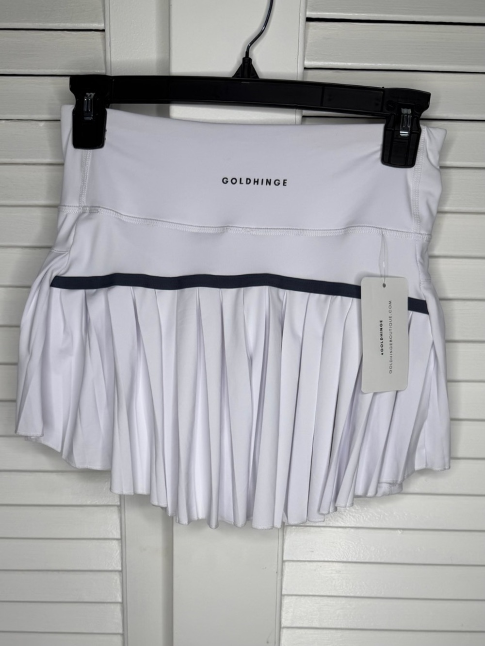 GoldHinge White Pleated Athletic Skort with grey Trim - Picture 5 of 8